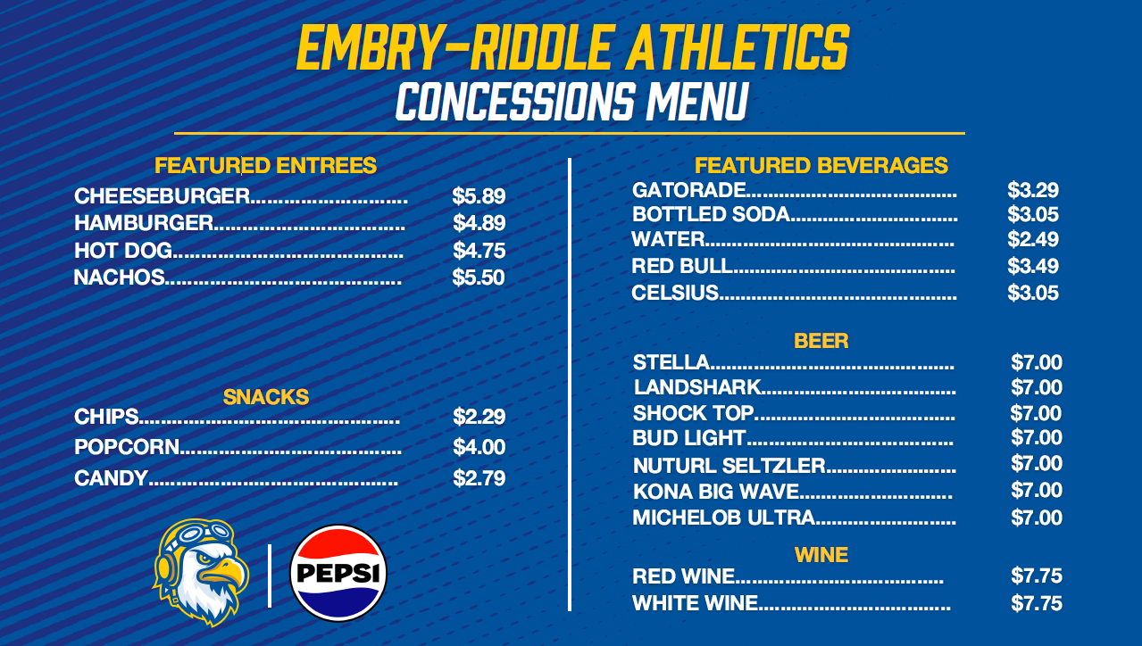 Athletics Concessions Menu