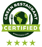 Green Restaurant Certified badge indicating sustainable dining practices.